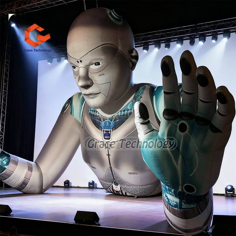 Giant Inflatable AI Robot Human Head LED Lighted Inflatable Music Concert Stage Props