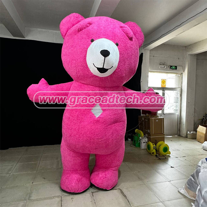Giant Inflatable Teddy Bear Mascot Cute Brown Bear with Red Heart Balloon