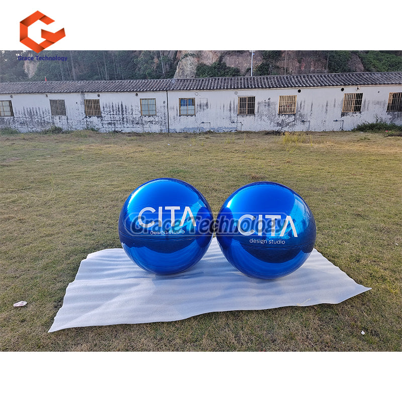 UV Printed Inflatable Mirror Balls Decoration Inflatable Sphere Silver Mirror Finish