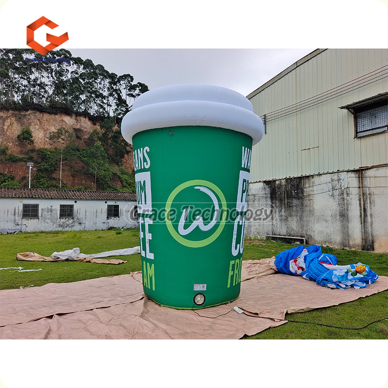15ft Giant Inflatable Coffee Cup Replicas with LED Lights for Coffee Shop Promotional