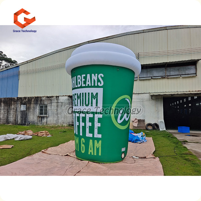 15ft Giant Inflatable Coffee Cup Replicas with LED Lights for Coffee Shop Promotional