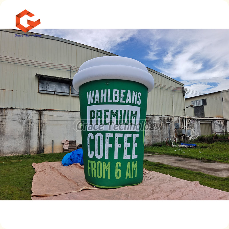 15ft Giant Inflatable Coffee Cup Replicas with LED Lights for Coffee Shop Promotional