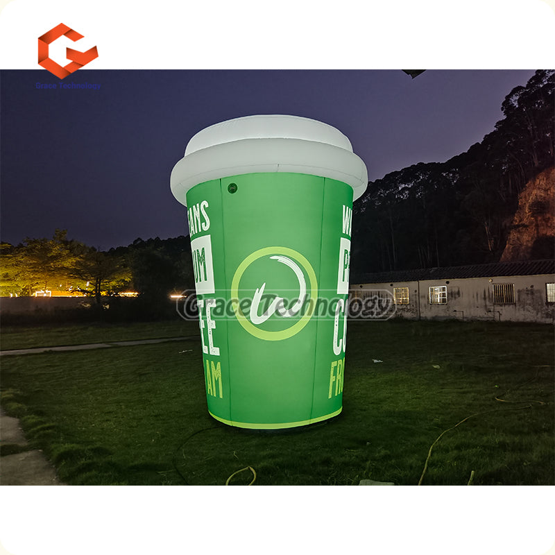 15ft Giant Inflatable Coffee Cup Replicas with LED Lights for Coffee Shop Promotional