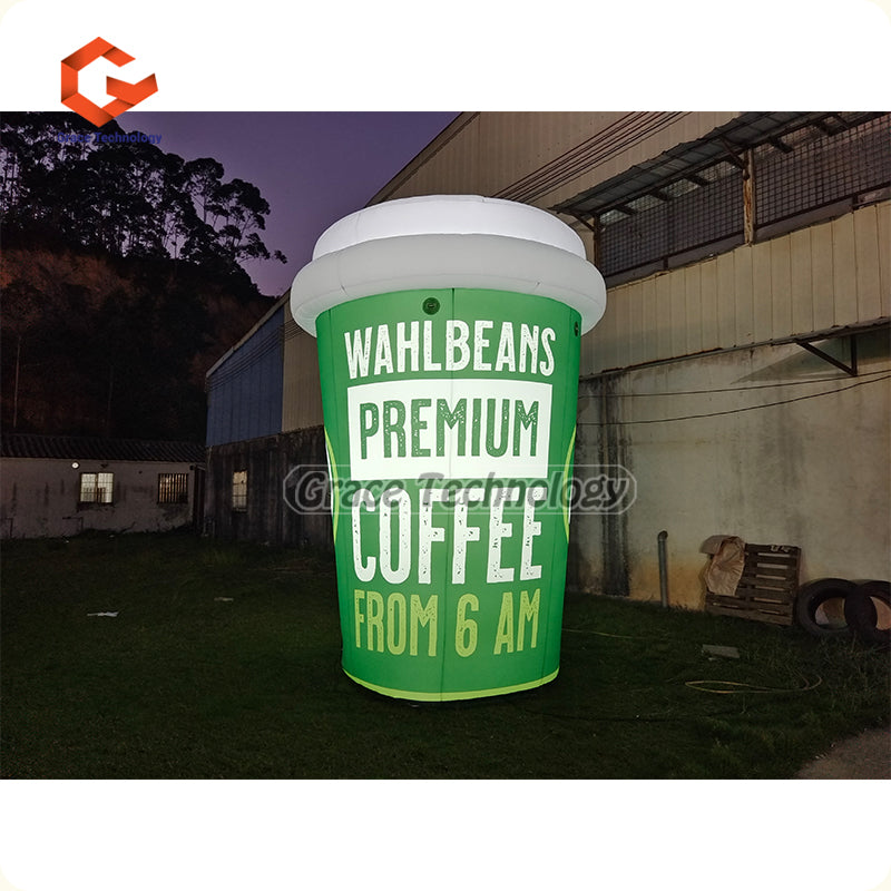 15ft Giant Inflatable Coffee Cup Replicas with LED Lights for Coffee Shop Promotional