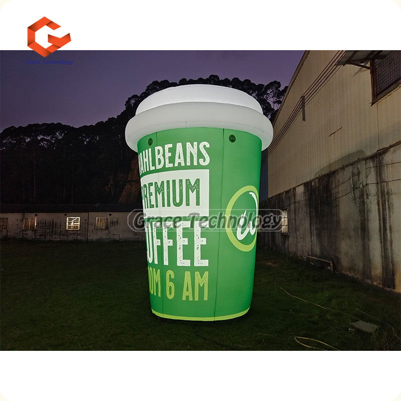 15ft Giant Inflatable Coffee Cup Replicas with LED Lights for Coffee Shop Promotional