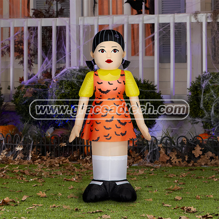 Popular Cartoon Character Inflatable Squid Game Doll Girl Model for Advertising Decoration