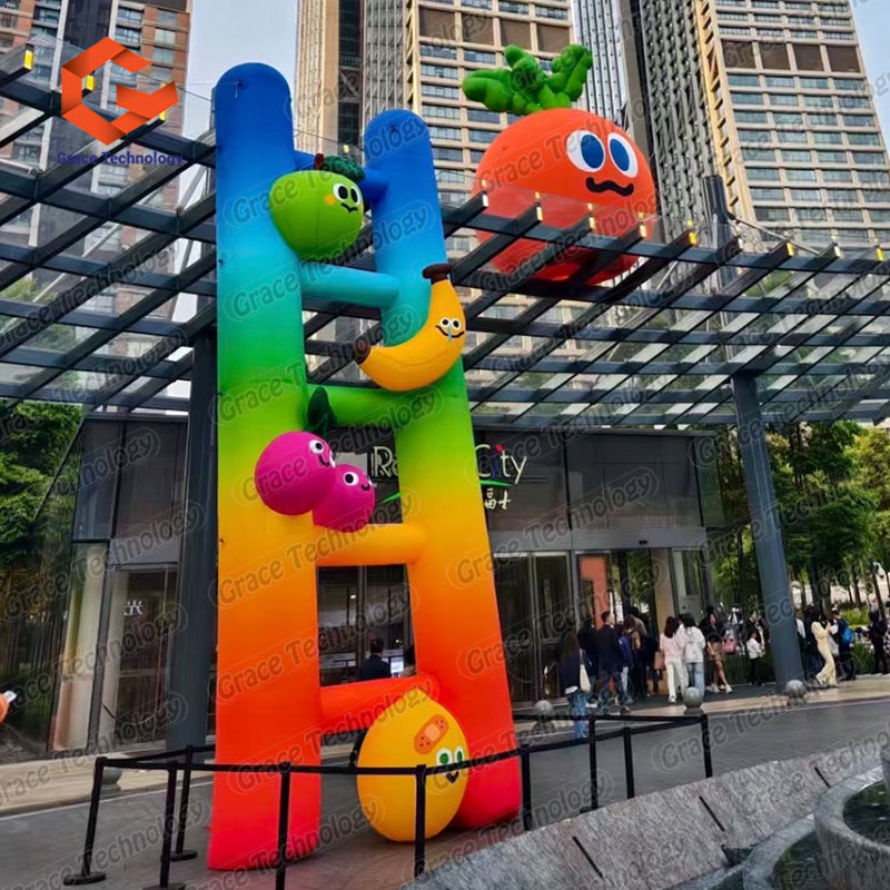 LED Lighting Inflatable Ladder Model Colorful Cartoon Fruit Inflatable Climbing Ladders for Shopping Mall Advertising Exhibition