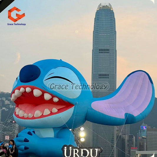 Blue Stitch Inflatable Cartoon The Famous Lilo  Stitch Angel Christmas Statue Sculpture Laughter Booth with LED Lamp