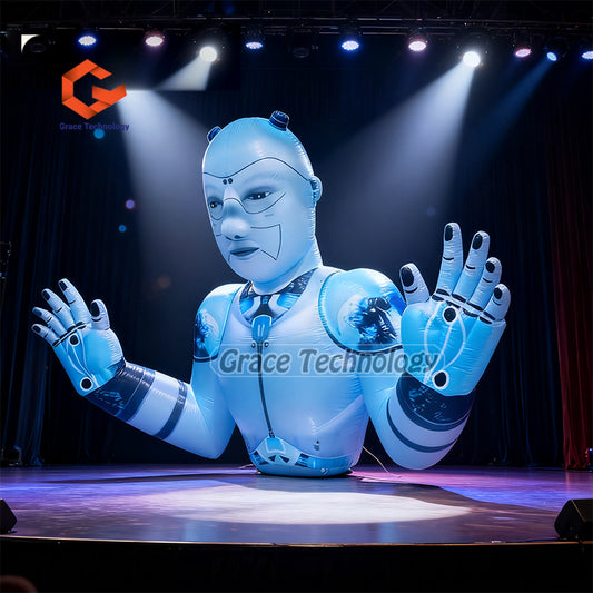 Giant Inflatable AI Robot Human Head LED Lighted Inflatable Music Concert Stage Props