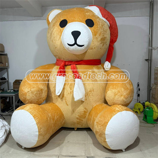 Giant Inflatable Teddy Bear Mascot Cute Brown Bear with Red Heart Balloon