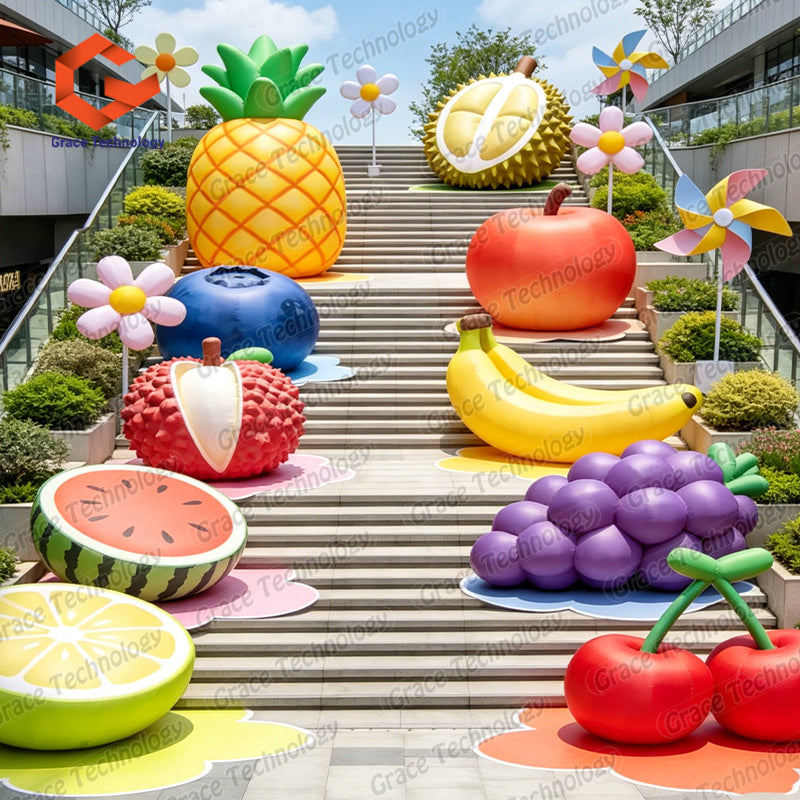 Customized Outdoor Fruit Sculptures with Resin Peach Watermelon Pumpkin Eggplant Corn Statues and Vegetable Themes