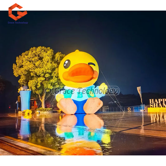 Giant Inflatable Rubber Ducks LED Lighting Lovely Yellow Duck Inflatable Animals Mascot for Decorations