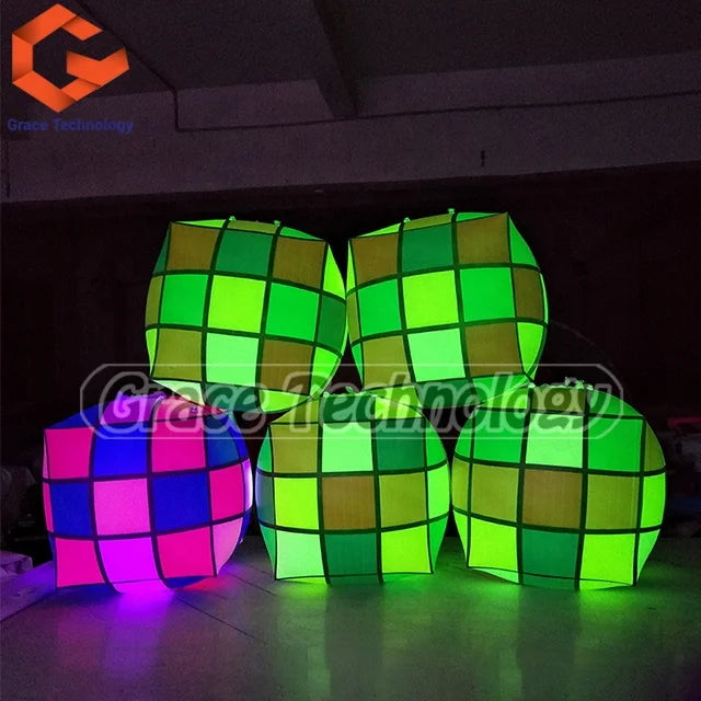 Giant Inflatable Rubik's Cube Balloon LED Lighting Inflatable Magic Ball for Event Party