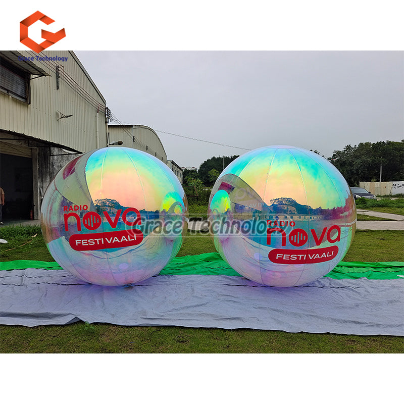 UV Printed Inflatable Mirror Balls Decoration Inflatable Sphere Silver Mirror Finish