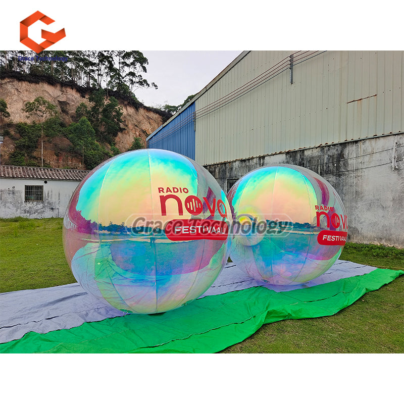UV Printed Inflatable Mirror Balls Decoration Inflatable Sphere Silver Mirror Finish
