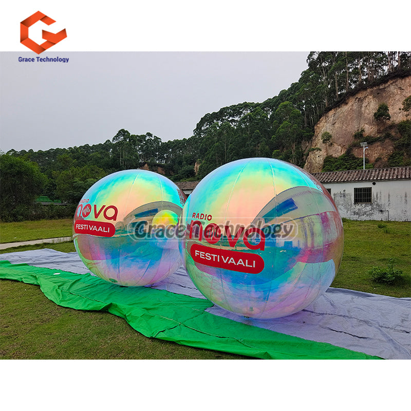 UV Printed Inflatable Mirror Balls Decoration Inflatable Sphere Silver Mirror Finish