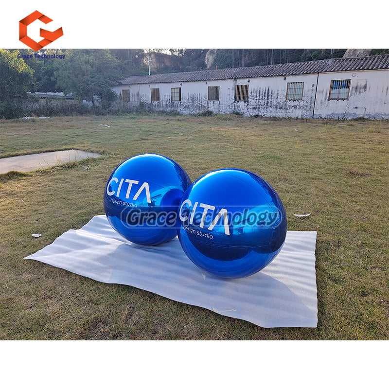 UV Printed Inflatable Mirror Balls Decoration Inflatable Sphere Silver Mirror Finish