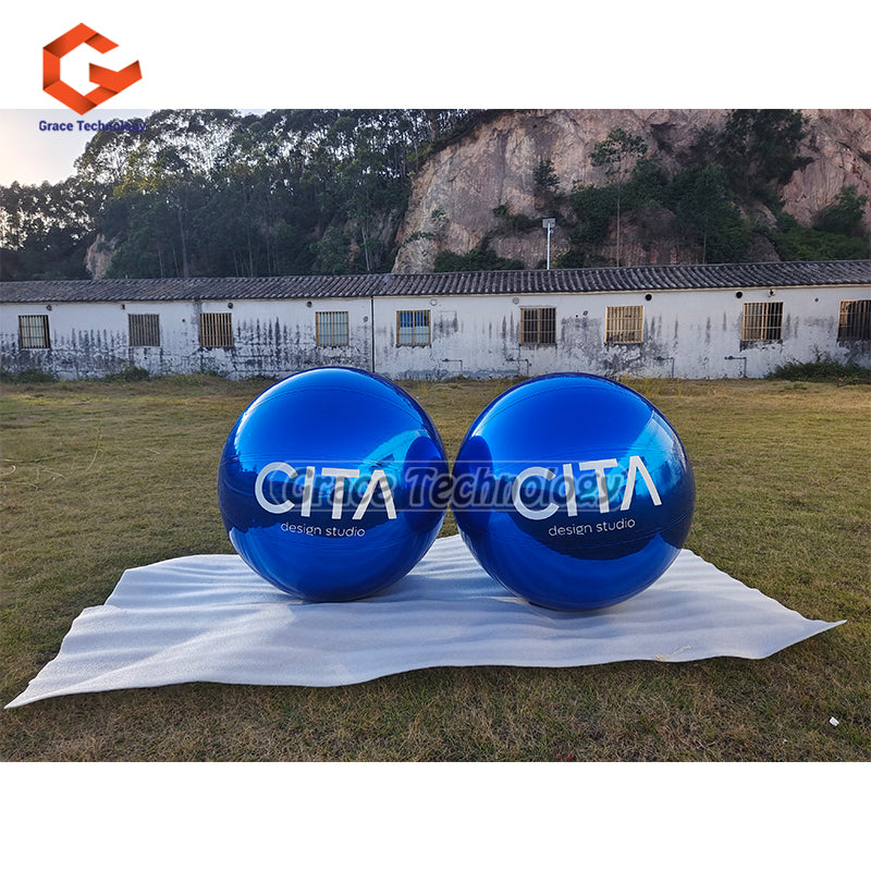 UV Printed Inflatable Mirror Balls Decoration Inflatable Sphere Silver Mirror Finish