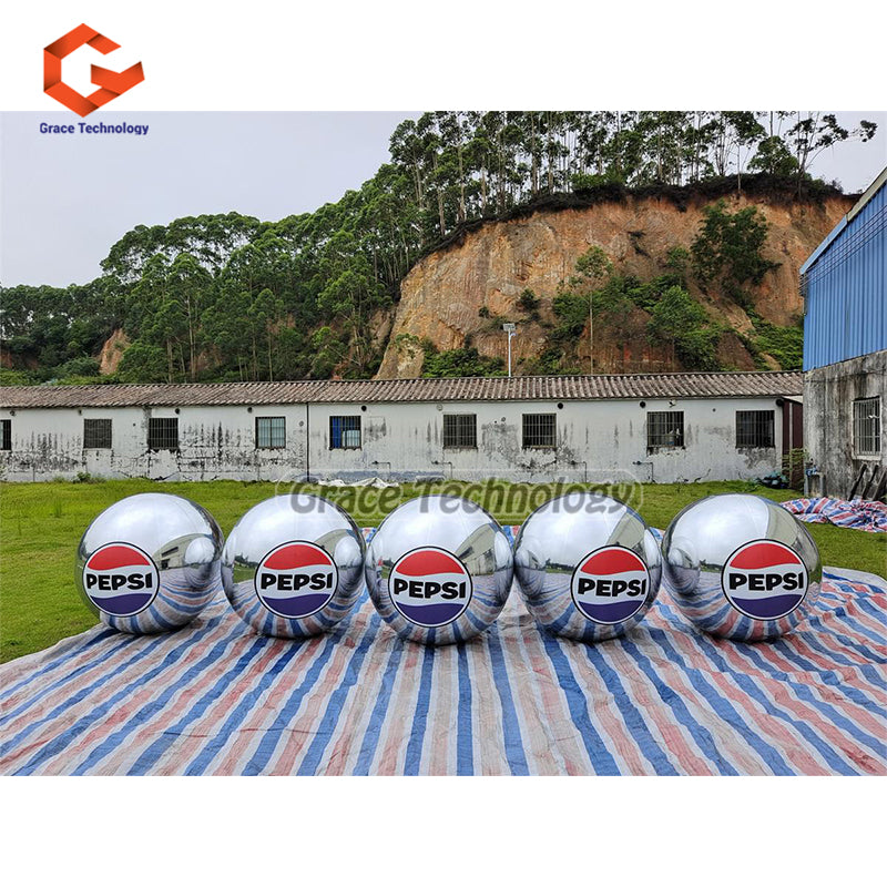 UV Printed Inflatable Mirror Balls Decoration Inflatable Sphere Silver Mirror Finish