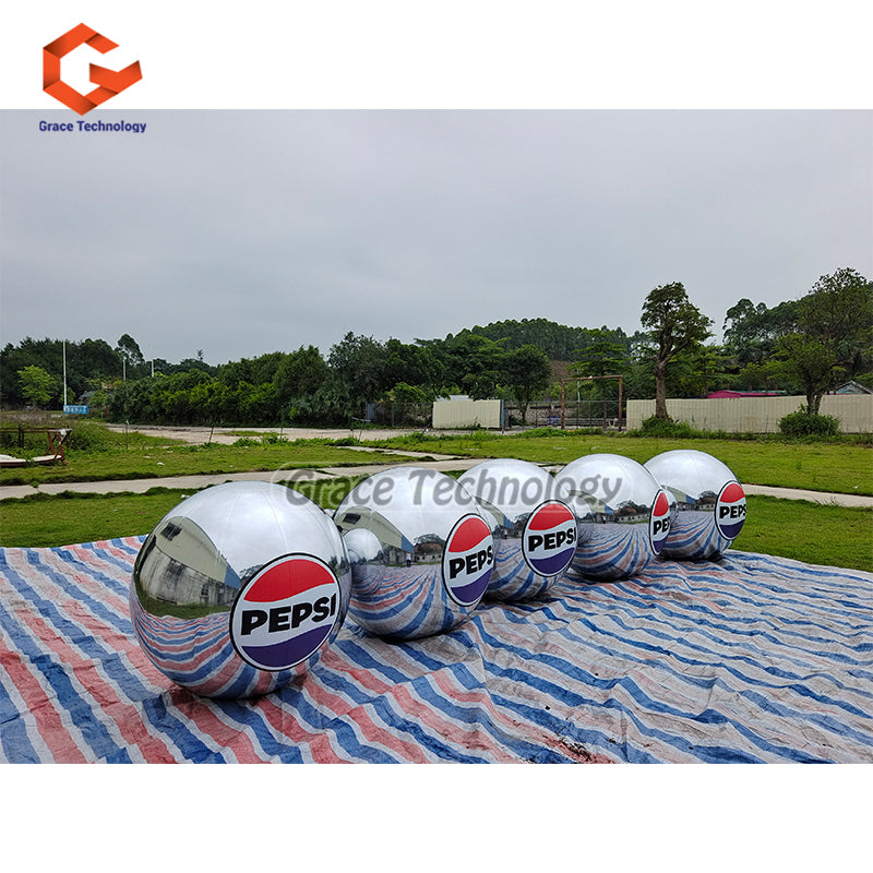 UV Printed Inflatable Mirror Balls Decoration Inflatable Sphere Silver Mirror Finish