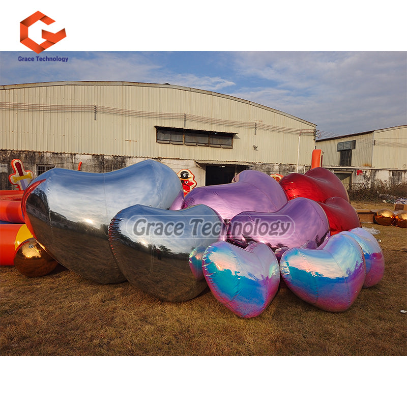 Big Shiny Heart Inflatable Mirror Balls Reflective Mirror Sphere Heart Balloon