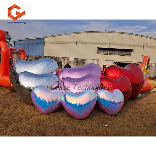 Big Shiny Heart Inflatable Mirror Balls Reflective Mirror Sphere Heart Balloon