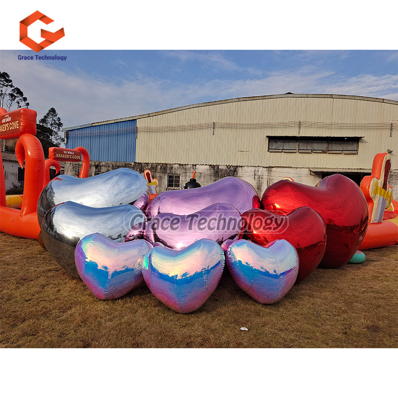Big Shiny Heart Inflatable Mirror Balls Reflective Mirror Sphere Heart Balloon