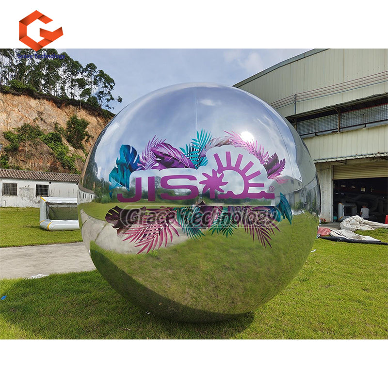 UV Printed Inflatable Mirror Balls Decoration Inflatable Sphere Silver Mirror Finish