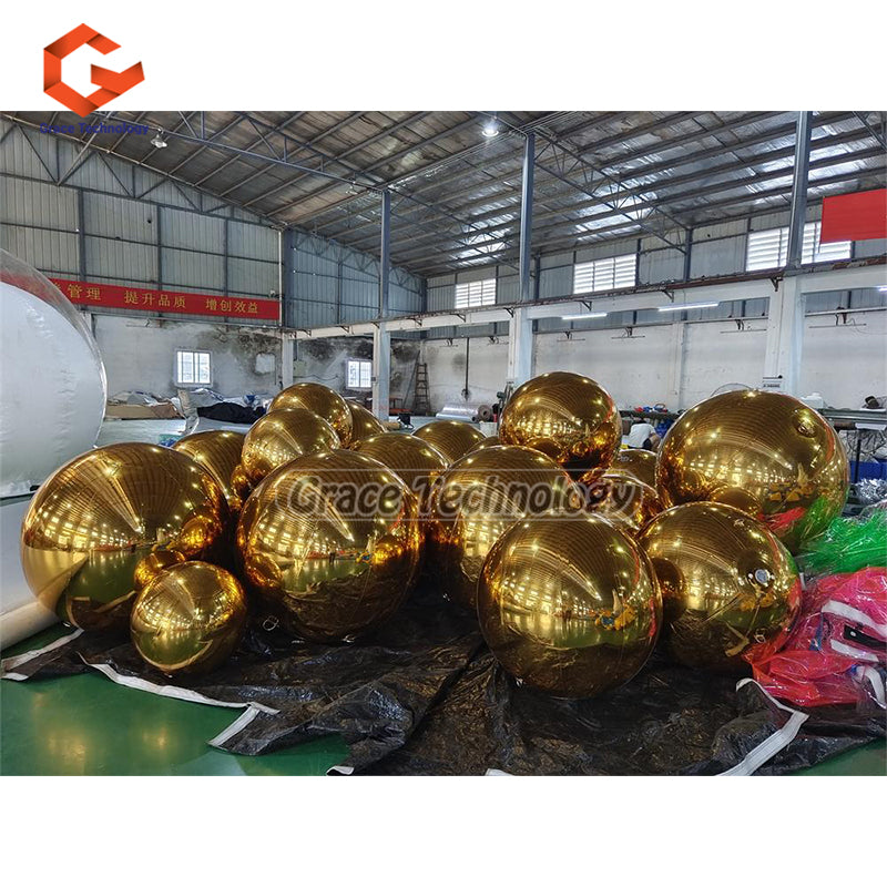 Gold Color Inflatable Mirror Balls PVC Mirror Show Balls