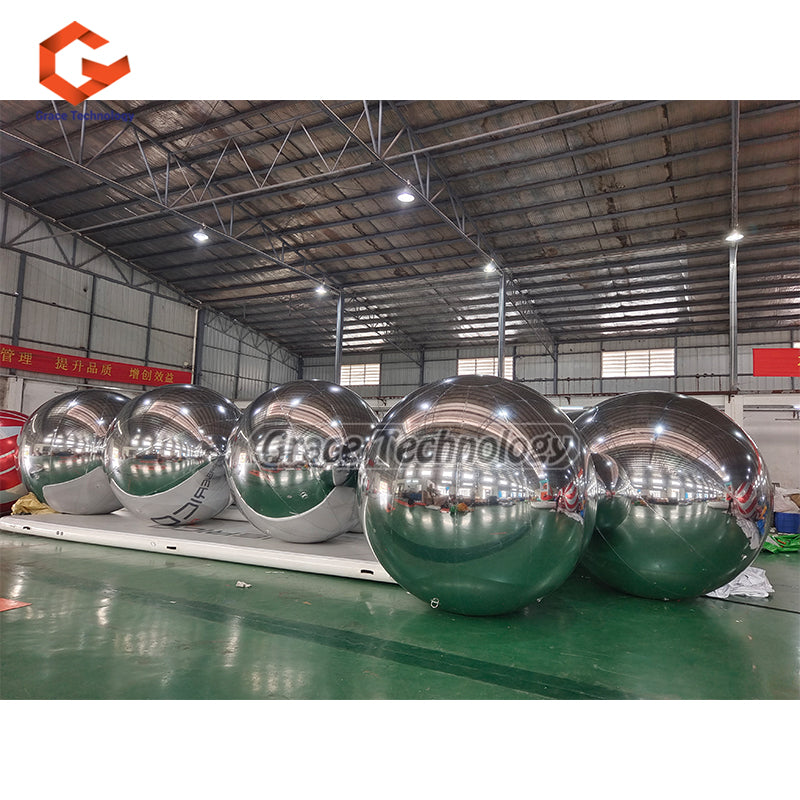 Silver Inflatable Mirror Balls Hanging Inflatable Metallic Spheres Mirror Balloon