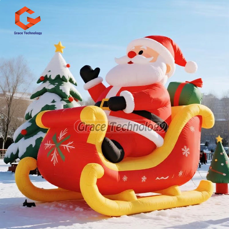Giant Christmas Inflatable Santa Sleigh Reindeer Decoration for Outdoor