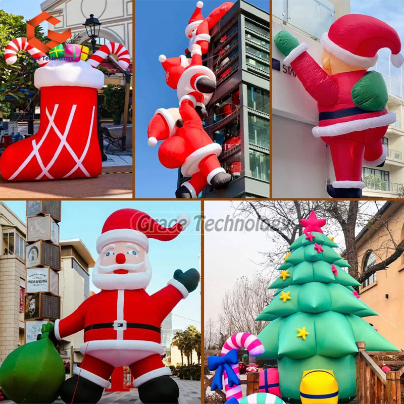 Giant Christmas Inflatable Santa Sleigh Reindeer Decoration for Outdoor