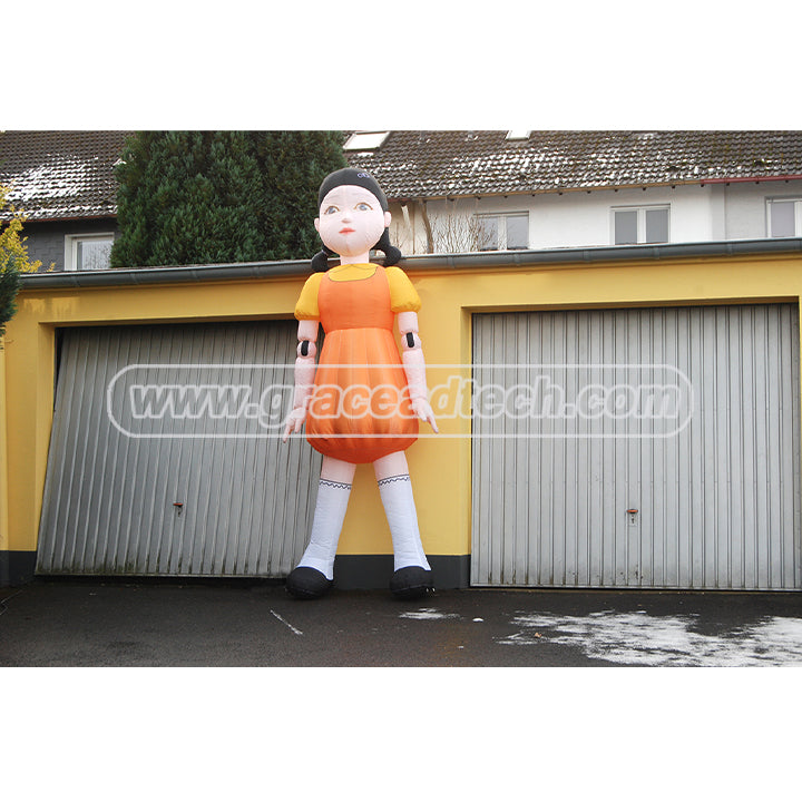 Popular Cartoon Character Inflatable Squid Game Doll Girl Model for Advertising Decoration
