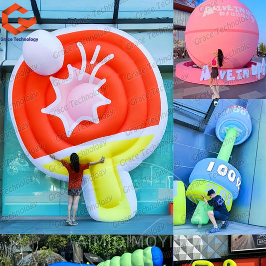 Custom Made Inflatable Ping Pong Rackets Professional Inflatable Tennis Racket Inflatable Sports Ball for Advertising