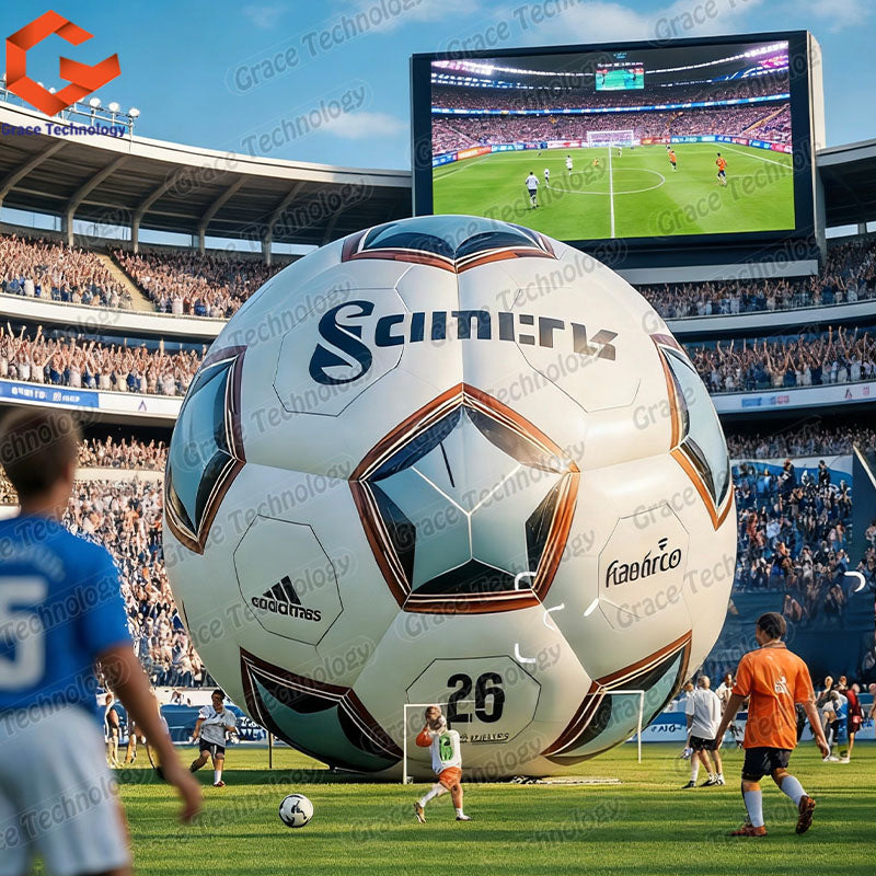3Mh Giant Inflatable Rugby Football Ball Model with Base Sports Events Advertising Durable Oxford Material Includes Air Blower