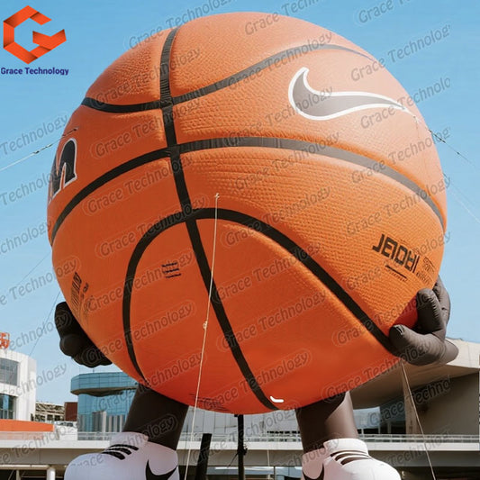 Giant Inflatable Basketball Balloon Helium Flying Parade Balloon LED Lighting Inflatable Basketball for Sports Events