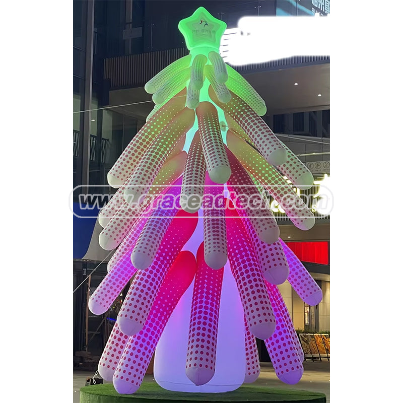 Inflatable Green Christmas Tree W/Multicolor Holiday Party Yard Decoration