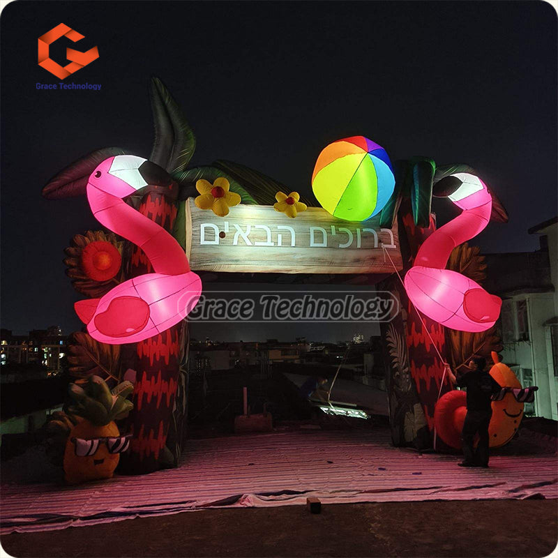 Outdoor Advertising Summer Party Inflatable Animal Entrance Arch Inflatable Flamingo Arch for Event