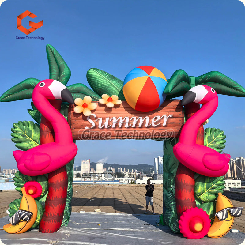 Outdoor Advertising Summer Party Inflatable Animal Entrance Arch Inflatable Flamingo Arch for Event