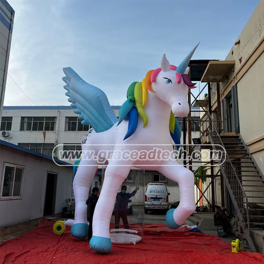 Giant Outdoor Advertising Decoration Inflatable Colorful unicorn ,cartoon Inflatable Horse with wings Balloon Mascot